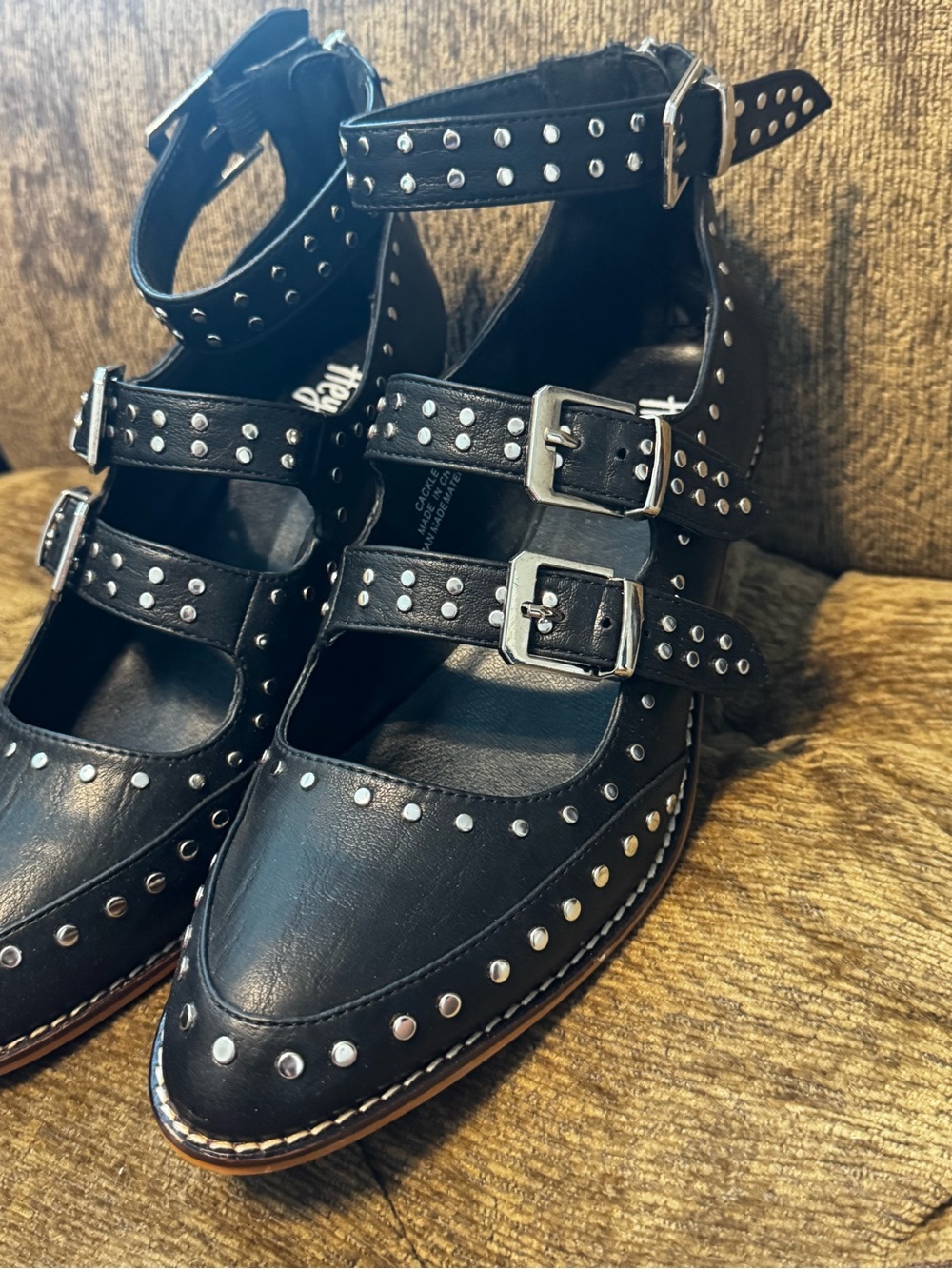 Corkys Black Studded Triple-Buckle Flats - Picture 2 of 8